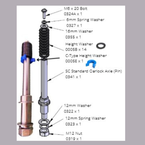 Standard Oarlock Axle Scull Pin - complete Assembly (excluding gate & bushes) - Image 2
