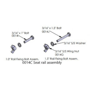 Seat Rail Fixing Assembly 3/16" Bolt, Wing Nut & Washer